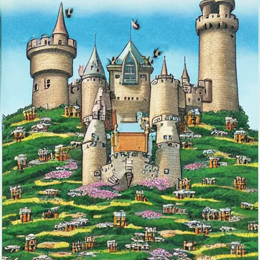Prompt: a castle for bees, hayao miyazaki
