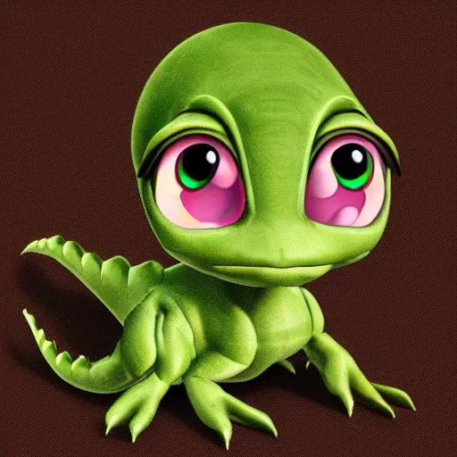 Image similar to a cute baby dinosaur with big eyes, 3d model, shaded, matte on canvas