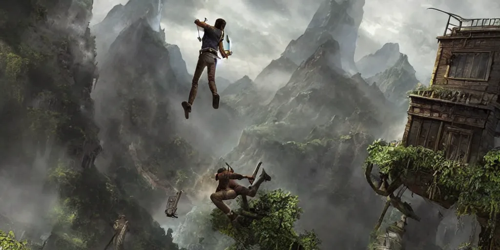 Image similar to very detailed concept art of uncharted, detailed, sharp