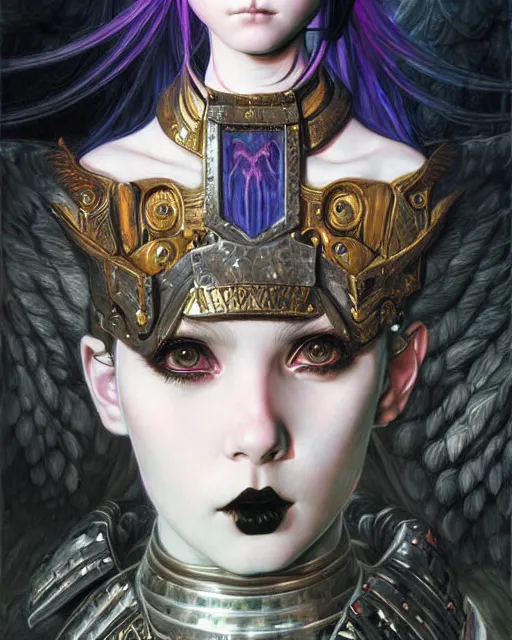 Image similar to portrait of beautiful cute young goth maiden girl with short white hairs in warhammer armor, art by ( ( ( kuvshinov ilya ) ) ) and wayne barlowe and gustav klimt and artgerm and wlop