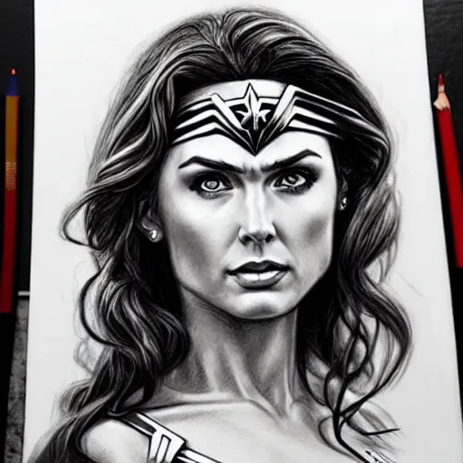 Black & White Ink Drawing: Wonder Woman - AI Generated Artwork - NightCafe  Creator