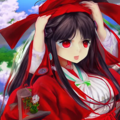 Prompt: touhou shrine maiden Hakurei Reimu portrait, pixiv, very detailed. trending on pixiv. wallpaper