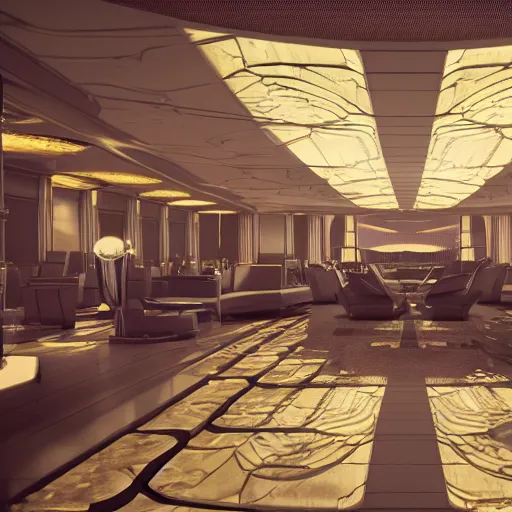 Prompt: the council of all worlds, science fiction, opulent, huge 7 0 s hotel, logan's run, syd mead, retrofuture, octane render