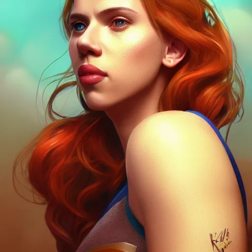 Image similar to portrait of scarlett johansson as super mario, au naturel, hyper detailed, digital art, trending in artstation, cinematic lighting, studio quality, smooth render, unreal engine 5 rendered, octane rendered, art style by klimt and nixeu and ian sprigger and wlop and krenz cushart.