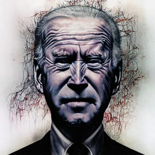 Prompt: junji ito, beksinski \ and stephen gammell presidential portrait of joe biden