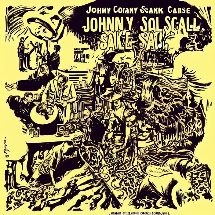 Image similar to album cover for the Johnny Cash and Snake Oil colab record. Snake oil, quackery, folk medicine, scamming, beautiful album cover with no text, album art by Jack Kirby, snake oil