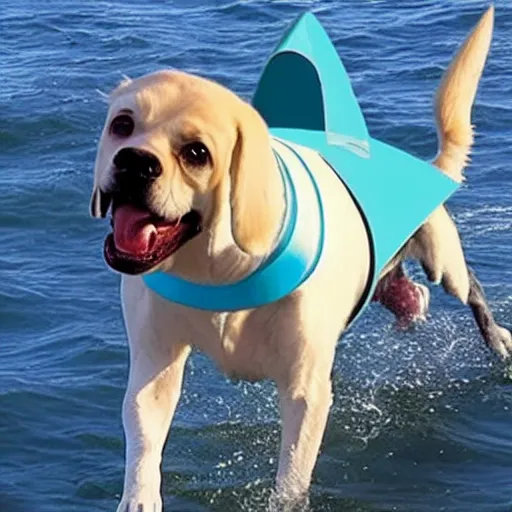 Image similar to Dog cosplaying badly as a shark