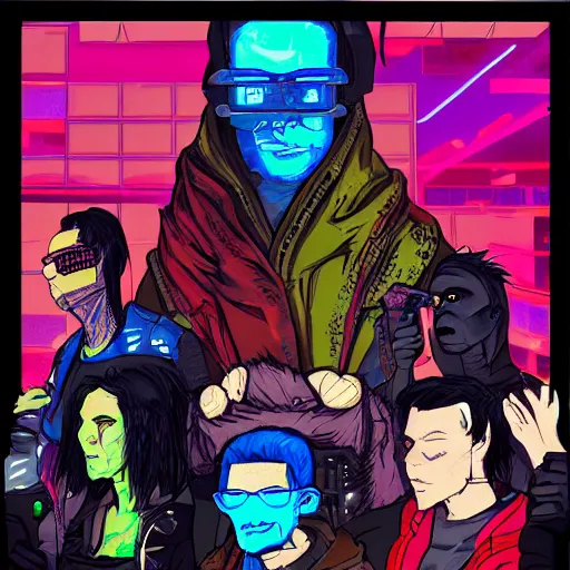 Prompt: portrait of a cyberpunk gang