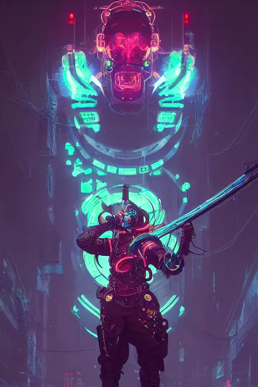 Image similar to lucian from league of legends fisherman cyberpunk futuristic neon. decorated with traditional japanese ornaments by ismail inceoglu dragan bibin rossdraws peter mohrbacher