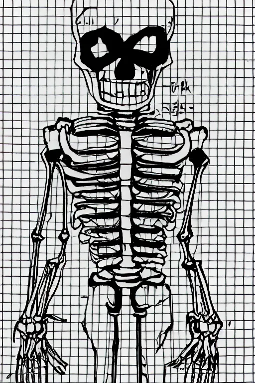 Image similar to silly drawing of a half life 2 skeleton with a headcrab on top of graph paper