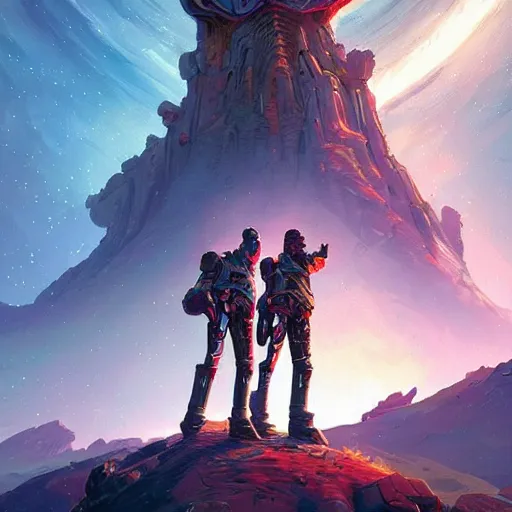 Prompt: no man's sky sentinels colorful, fantasy, intricate, highly detailed, digital painting, hq, trending on artstation, illustration, style of stanley artgerm and greg rutkowski and dan mumford