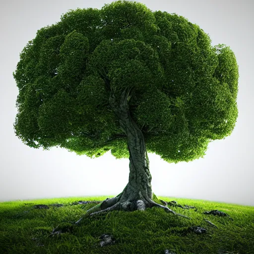 Prompt: soul tree of the earth, perfect symmetry, left side chaos, right side serenity, circular base surrounding grand tree, cinematic, ultrarealistic, intricate detail, finely detailed, small details, extra detail, high resolution, 3D, volumetric lighting, octane render, 8k, ultradetailed, photorealistic,