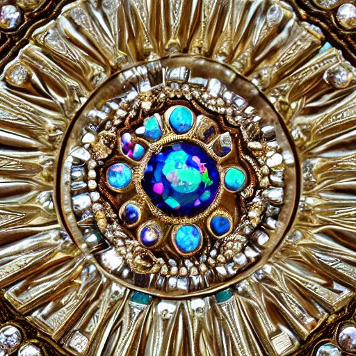 Image similar to Multi Faceted Jewel on the top of a golden ornate staff embellished with Diamonds and Opals HDR