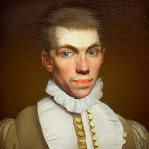 Image similar to An 18th century oil painting of Jerma985, portrait of Jerma985, grainy, realistic, very realistic, hyperrealistic, highly detailed, very detailed, extremely detailed, very neat, very epic, very cool, detailed, trending on artstation