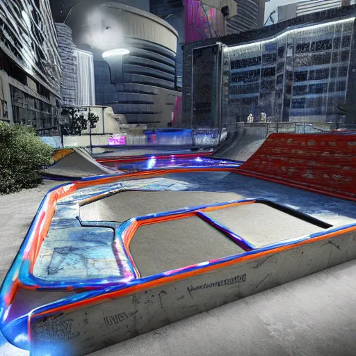 Image similar to cyberpunk skatepark, digital art, extremely detailed 4k