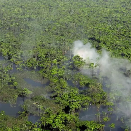 Prompt: oil company executives making money from destroying and polluting the amazon forest