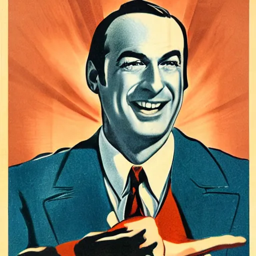 Prompt: saul goodman pointing at you while smiling, 1 9 4 0's propaganda poster