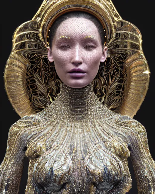 Image similar to a highly detailed metahuman 4 k close up render of an alien goddess bella hadid monument heaven in iris van herpen dress schiaparelli in diamonds crystals swarovski and jewelry iridescent in style of alphonse mucha gustav klimt trending on artstation made in unreal engine 4