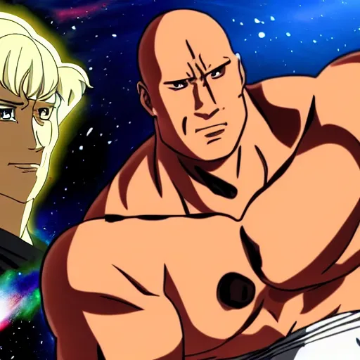 Prompt: dwayne johnson anime