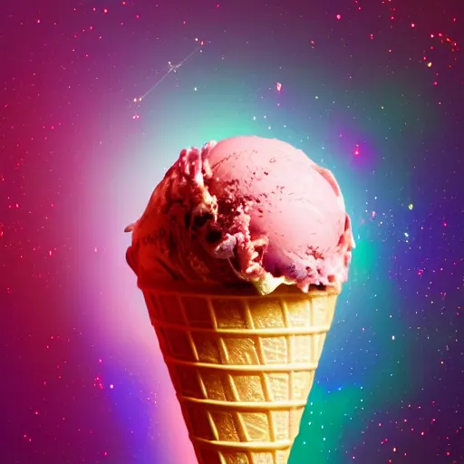 Image similar to an ice cream cone made completely of stars and nebulas, trending on art station, 4 k wallpaper