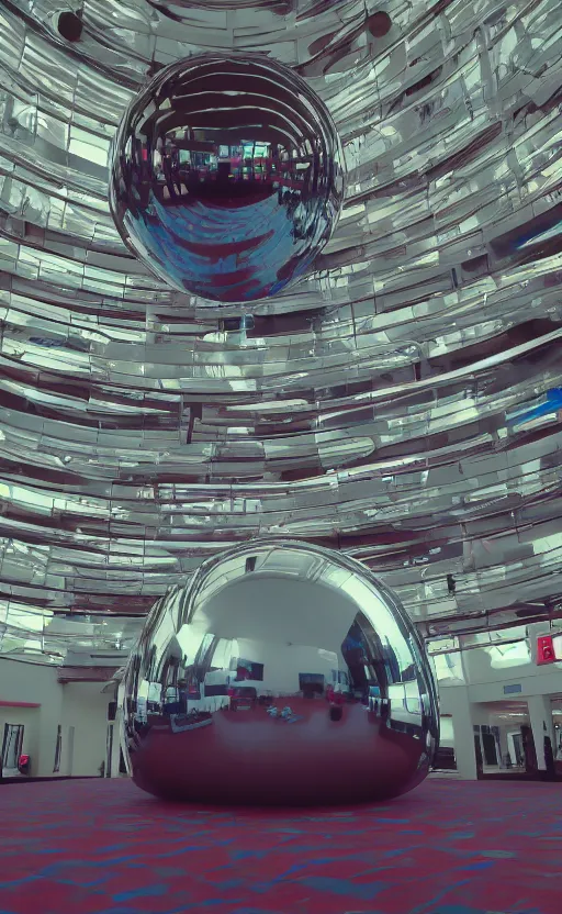 Prompt: photo of a chrome blob in a vaporwave mall, sharp wide shot lofi