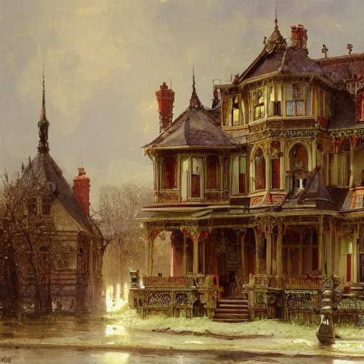 Prompt: detailed painting of a victorian living capsule architecture, filigree ornaments, andreas achenbach