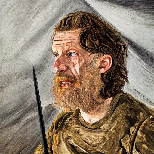 Image similar to high quality high detail painting by lucian freud, hd, balon greyjoy