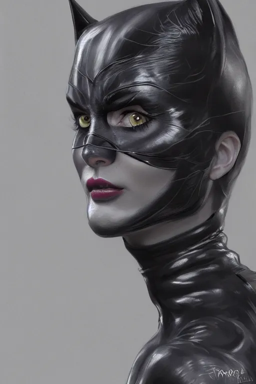 Prompt: beautiful aesthetic portrait of Catwoman from Batman returns crawling toward camera by wlop and Julia Razumova, first person perspective, deviantArt, trending on artstation, artstation HQ