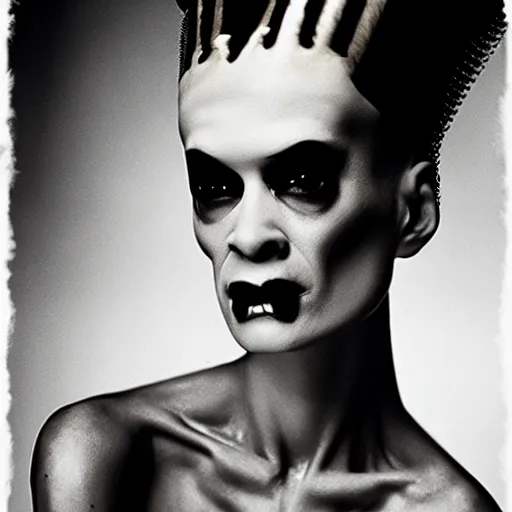 Image similar to supermodel bride of frankenstein in silent hill, steven meisel photography