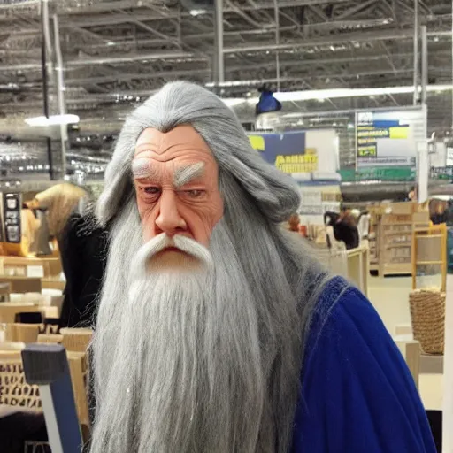 Prompt: Gandalf lost in the Ikea