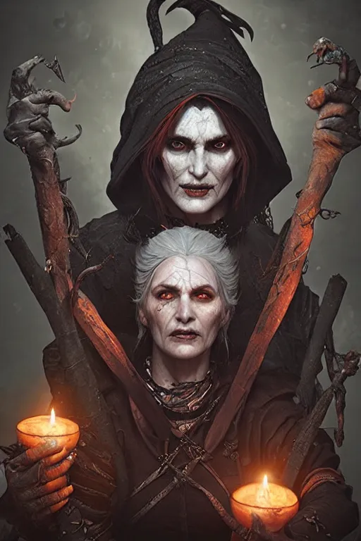 Prompt: the crones witches from the witcher 3 in the style of stefan kostic, realistic, sharp focus, 8 k high definition, insanely detailed, intricate, elegant, art by stanley lau and artgerm