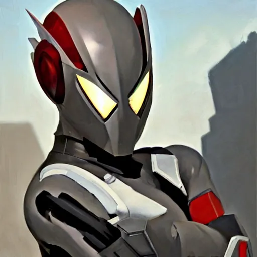 Image similar to greg manchess portrait painting of armored spiderman ultraman grey fox from metal gear cyborg gay japanese - american hybrid as overwatch character, medium shot, asymmetrical, profile picture, organic painting, sunny day, matte painting, bold shapes, hard edges, street art, trending on artstation, by huang guangjian and ail elvgren and sachin teng