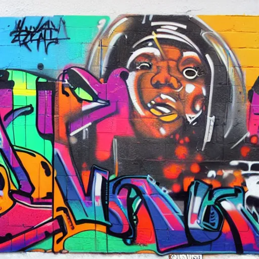 Image similar to a graffiti painting of the death of hip hop