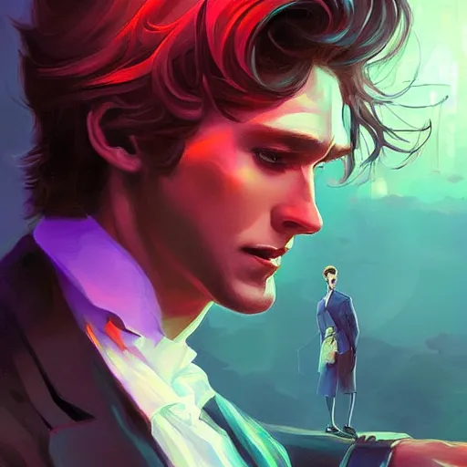 Image similar to portrait of dorian gray, hedonistic, retrowave, behance hd, concept art by jesper ejsing, by rhads, makoto shinkai cyril rolando, madgwick