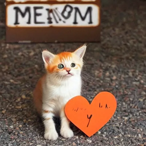 Image similar to cute fluffy orange tabby kitten with a sign that says