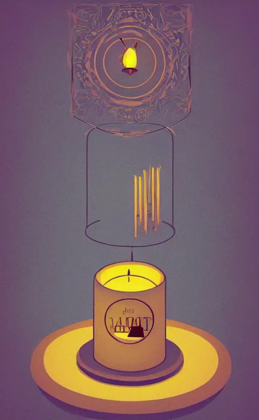 Image similar to illustration with a set of beautiful scented candles, close - up photo in cozy interior, candle lighting, shadow play, light refraction, mirror, glowing, pinterest, an art deco painting by tom whalen, trending on behance, art deco, digital illustration, storybook illustration, grainy texture, flat shading, vector art, airbrush, pastel, watercolor, poster