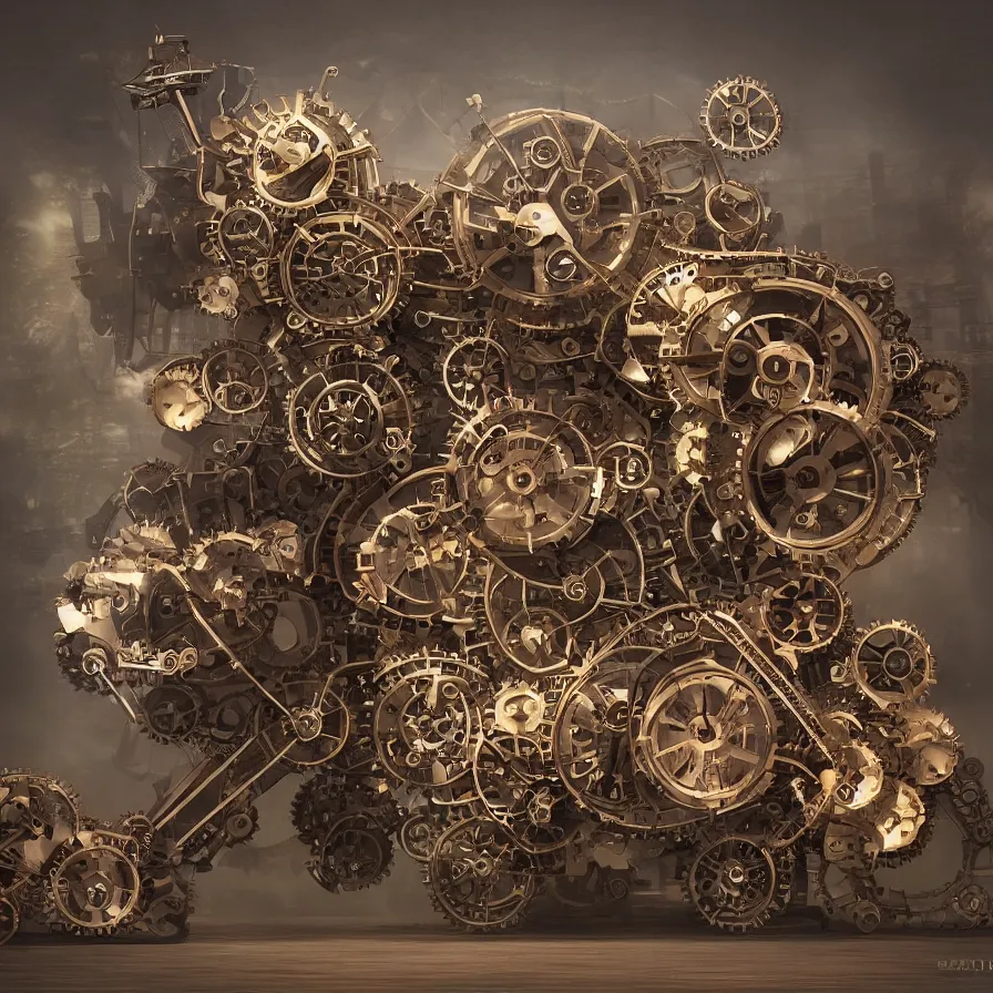 Prompt: giant mechanical steampunk hamster, gears, foggy, photorealistic, photoshop, 8 k