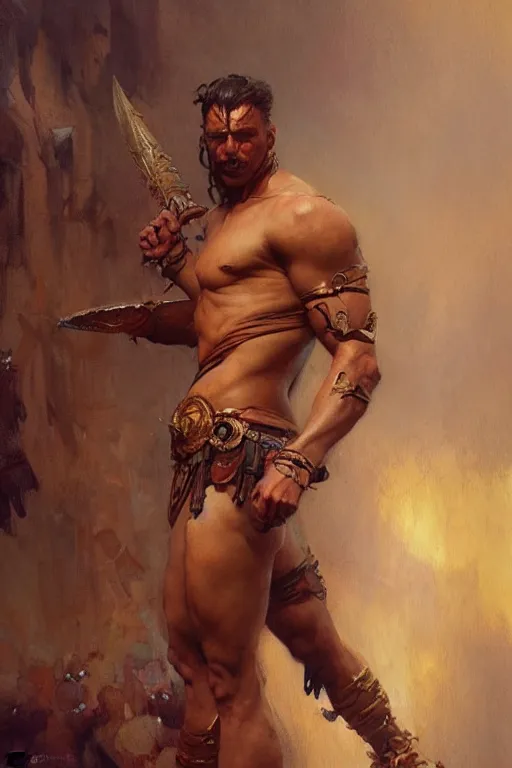 Image similar to warrior, attractive male, character design, painting by gaston bussiere, greg rutkowski, katsuya terada, frank frazetta, tom of finland, trending on artstation