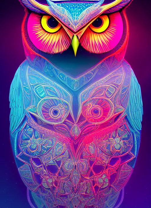 Image similar to symmetry!! product render poster vivid colors divine proportion owl, ice and snow, glowing fog intricate, elegant, highly detailed, digital painting, artstation, concept art, smooth, sharp focus, illustration,