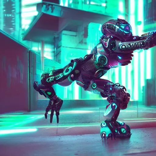 Prompt: a neon cyberpunk cyborg jaguar, octane render