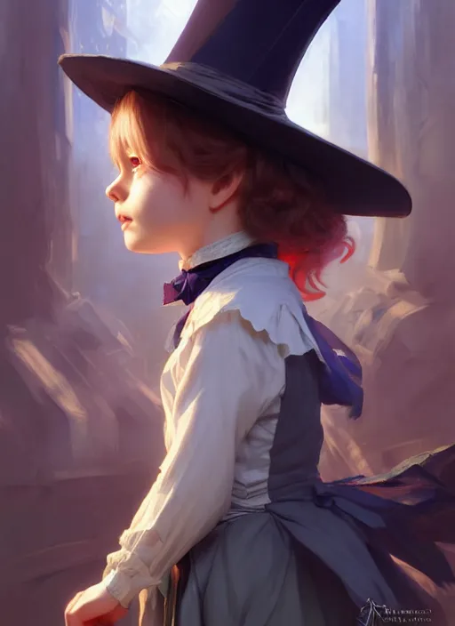 Image similar to character concept art of a victorian child magician, key visual, realistic shaded perfect face, fine details, dystopian environment and background, by stanley artgerm lau, wlop, rossdraws, james jean, andrei riabovitchev, marc simonetti, and sakimichan, trending on artstation