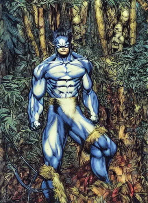 Image similar to sonic as wolverine in a forest by gerald brom by mikhail vrubel