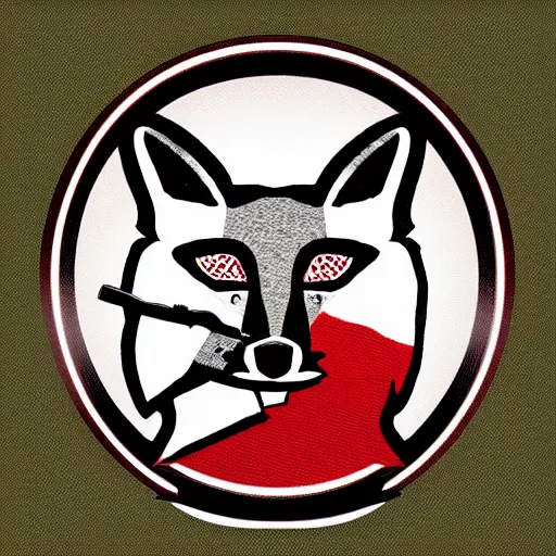 Prompt: military logo that involves foxes, white and red color scheme