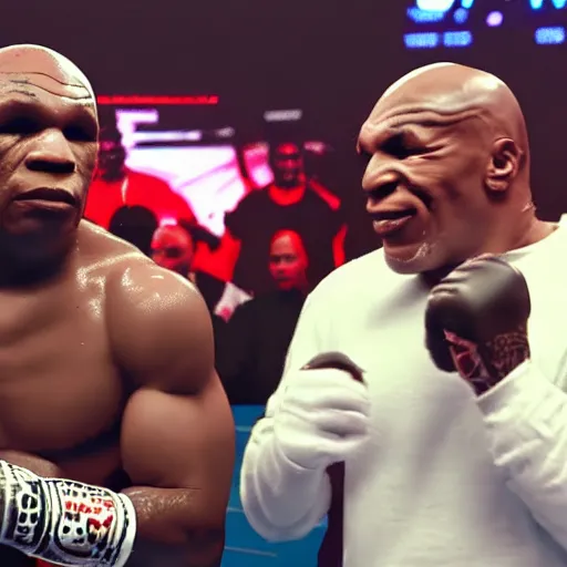 Image similar to dababy and mike tyson in a boxing ring 4 k quality super realistic