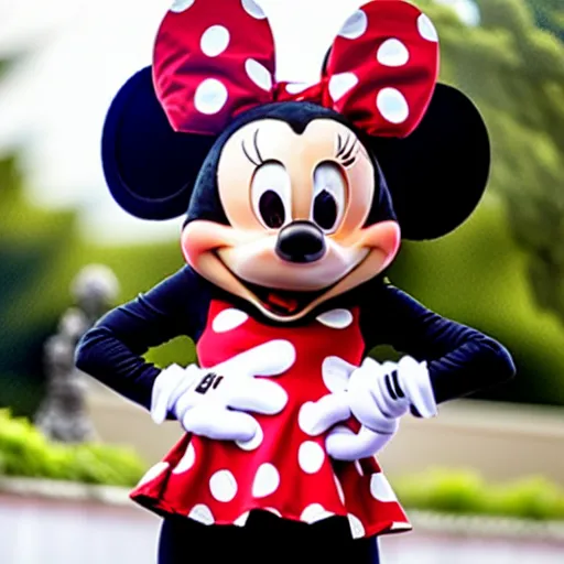 Prompt: mickey mouse dresses up as minnie mouse