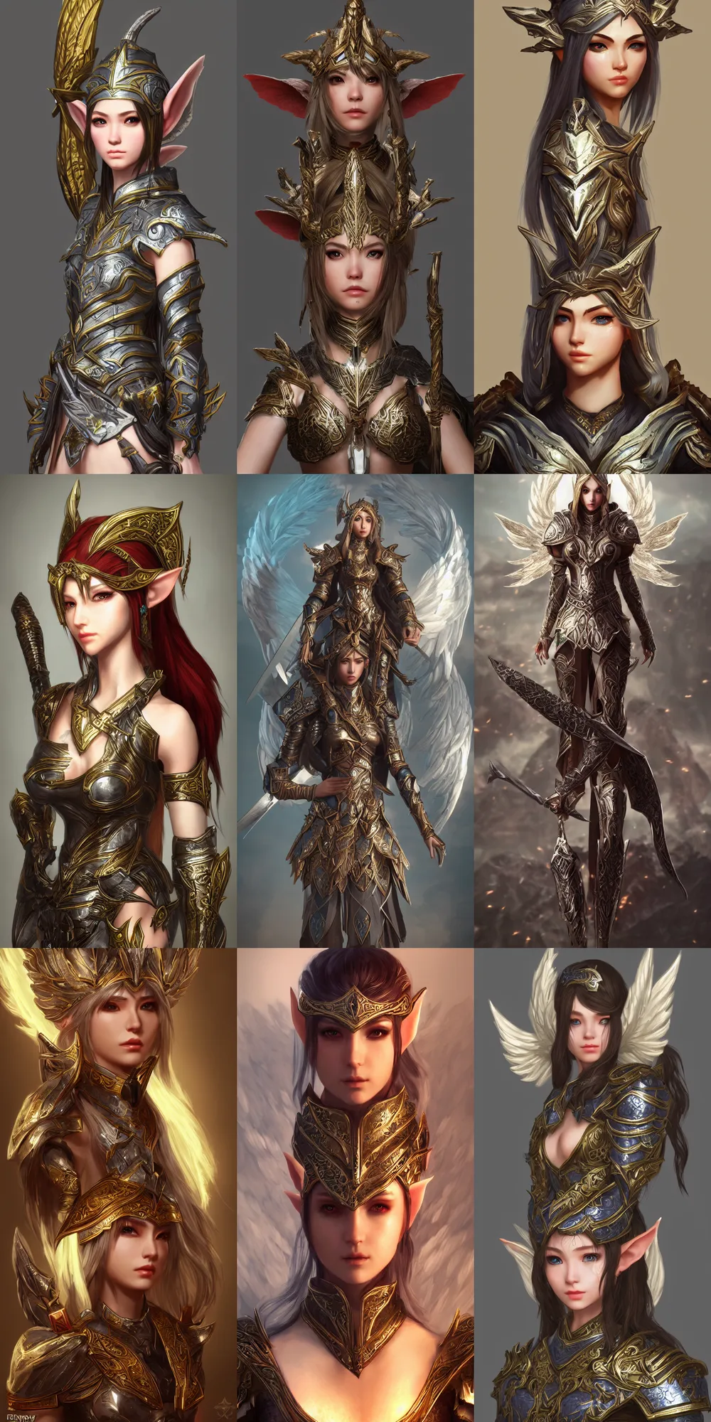 Prompt: portrait of a beautiful elf warrior with ornate armor, angelic, korean mmo, cinematic, unreal engine, lost ark, trending on artstation