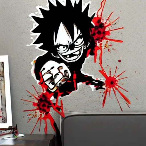 Image similar to die cut sticker, gatling attack by luffy, splatter paint