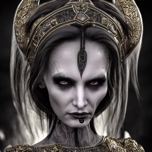 Image similar to perfectly - centered close - up portrait, candid photography, goddess of death, by anne stokes, updo, highly detailed, accurate, unreal engine 5