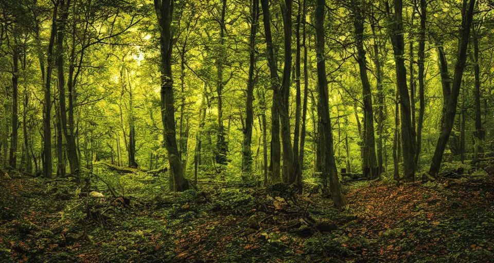 Image similar to A landscape photo of a beautiful forest scene. PROMPT, XF IQ4, 150MP, 50mm, f/1.4, ISO 200, 1/160s, natural light, Adobe Photoshop, Adobe Lightroom, DxO Photolab, Corel PaintShop Pro, rule of thirds, symmetrical balance, depth layering, polarizing filter, Sense of Depth, AI enhanced