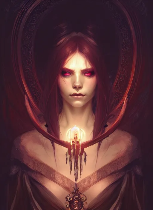 Image similar to Necromancer Sorceress, fantasy magic, undercut hairstyle, dark light night, intricate, elegant, sharp focus, illustration, highly detailed, digital painting, concept art, matte, art by WLOP and Artgerm and Greg Rutkowski and Alphonse Mucha, masterpiece